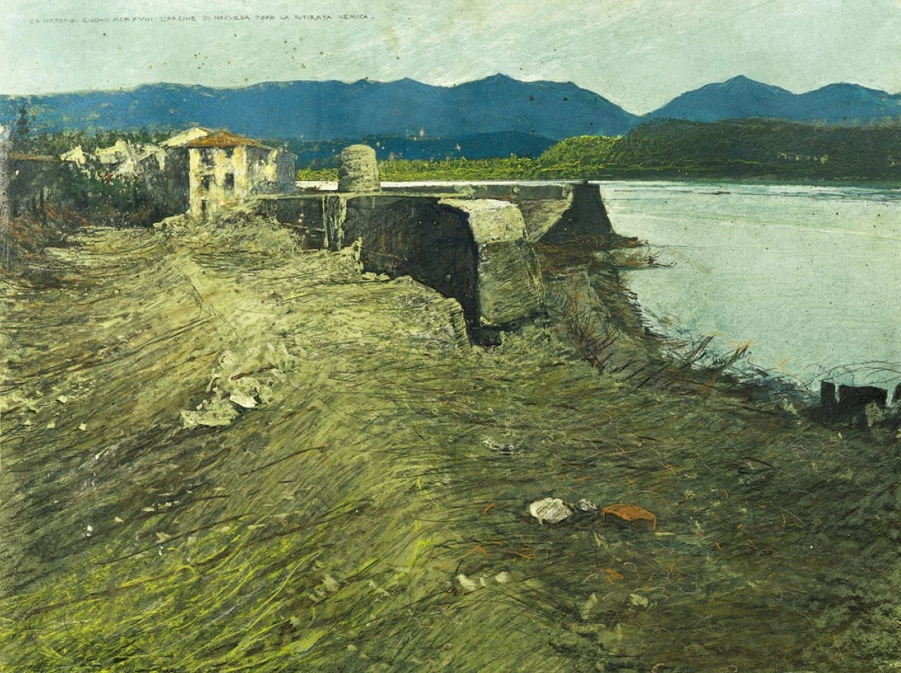 L'argine di Nervesa dopo la ritirata nemica - Fondo G.A. Sartorio, Palazzo della Farnesina, Roma